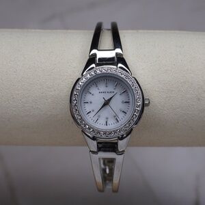 Crystal Anne Klein Pearlized Gloss Sterling Silver Watch